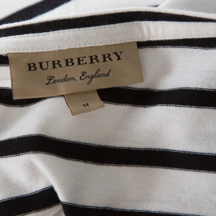 Pre Owned Burberry Black and White Stripe Nautical Print Cotton T Shirt M 