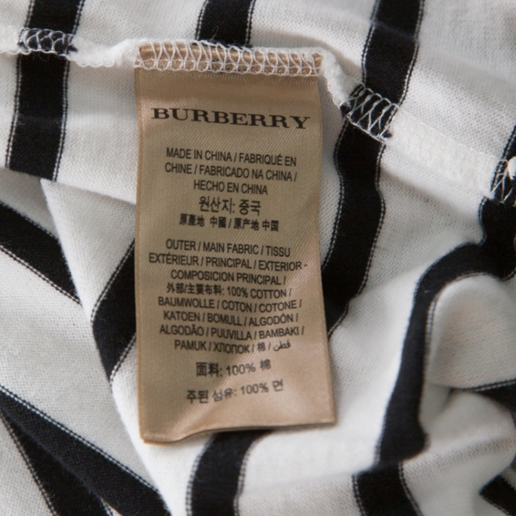 Pre Owned Burberry Black and White Stripe Nautical Print Cotton T Shirt M 