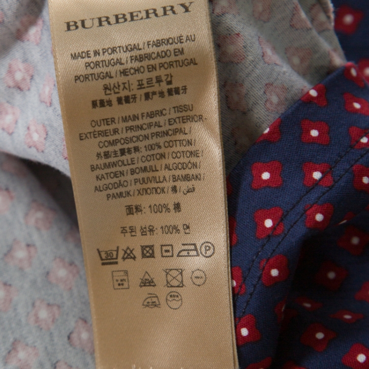 Pre Owned Burberry Navy Blue and Red Printed Cotton T Shirt L 