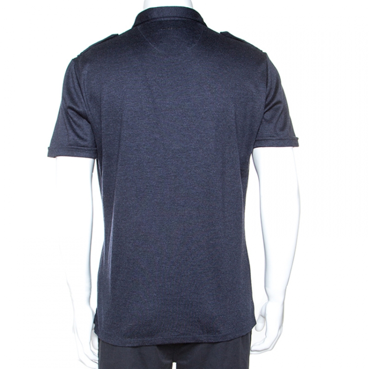 Pre Owned Burberry Dark Blue Wool Epaulette Detail Polo T-Shirt L