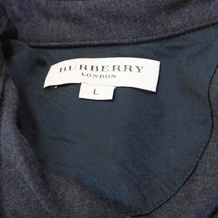 Pre Owned Burberry Dark Blue Wool Epaulette Detail Polo T-Shirt L