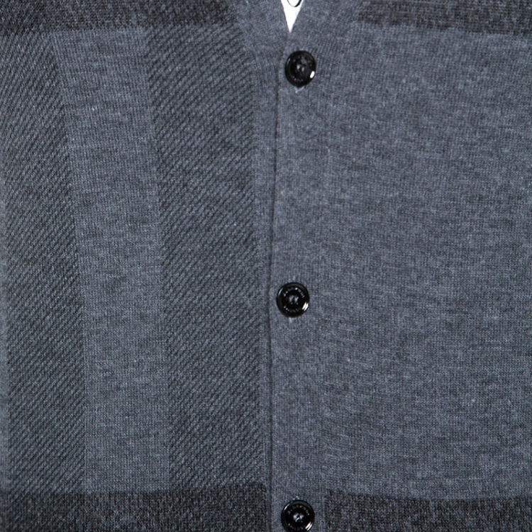 Pre Owned Burberry Grey Checked Cashmere Silk Blend Cardigan S