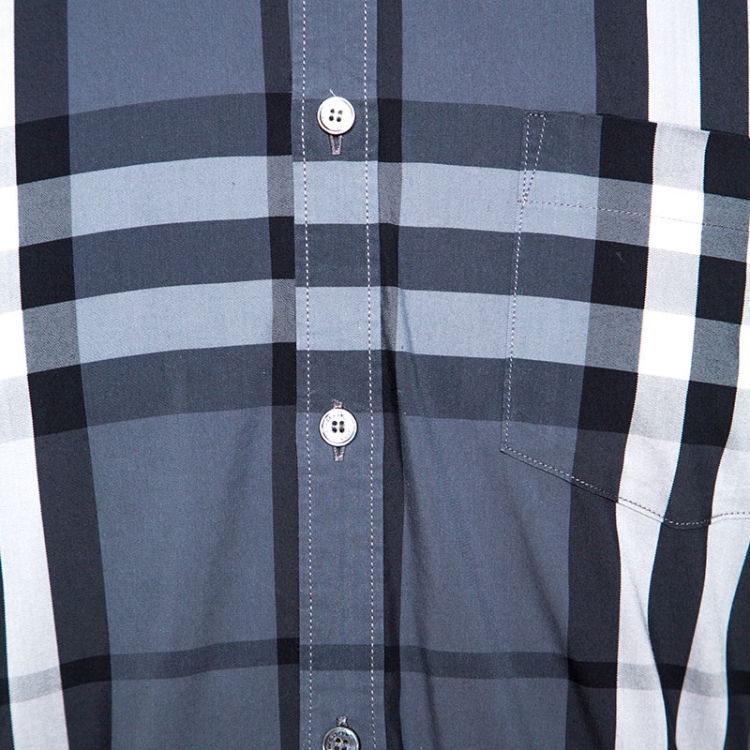 Pre Owned Burberry Grey Checked Cotton Button Front Shirt L