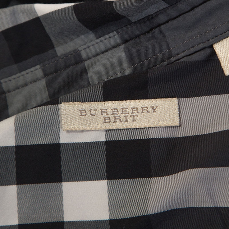 Pre Owned Burberry Grey Checked Cotton Button Front Shirt L