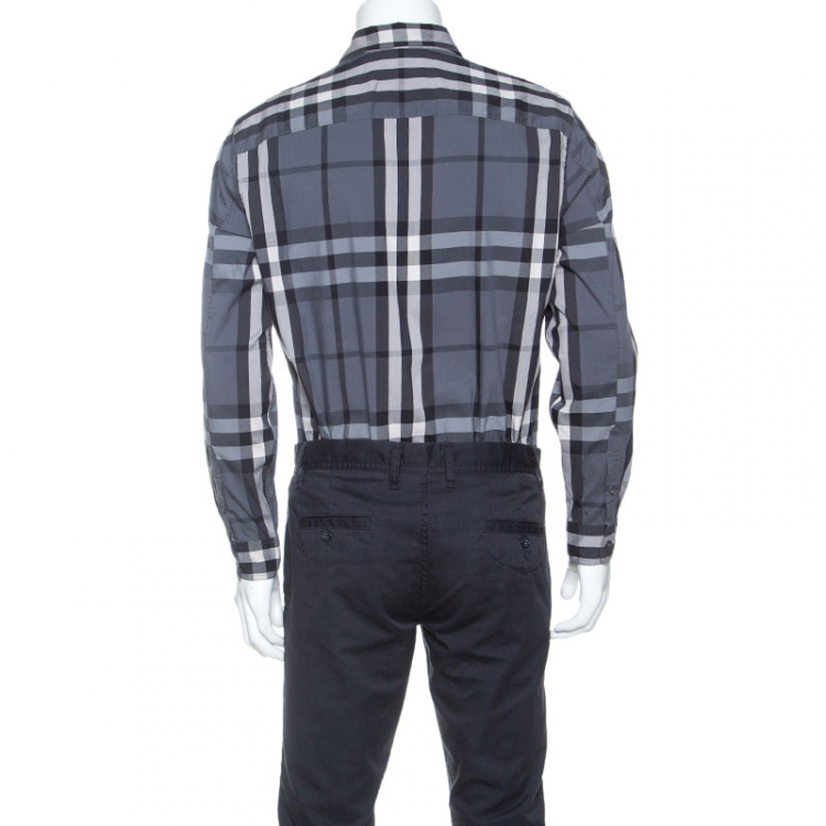 Pre Owned Burberry Grey Checked Cotton Button Front Shirt L