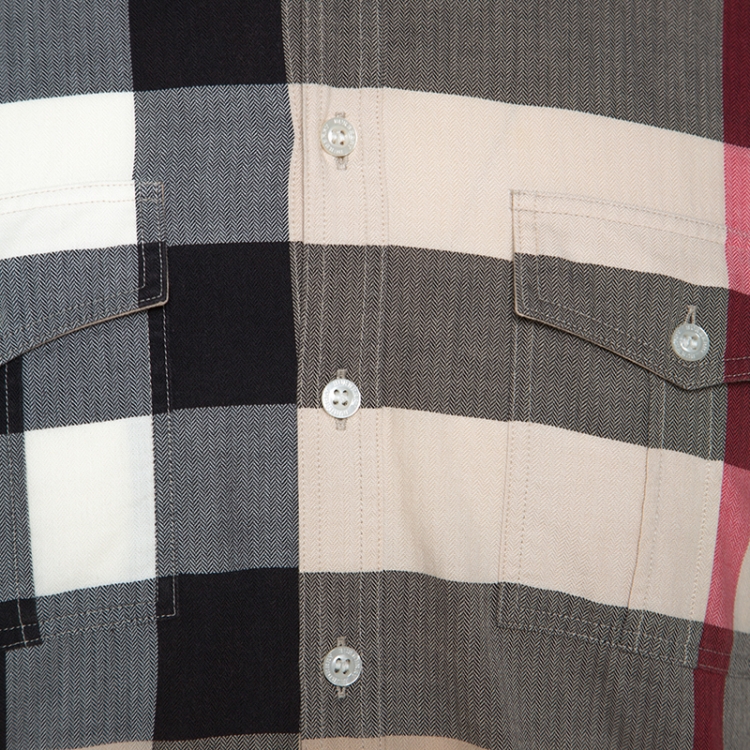 مملوكة مسبقًا Burberry Brit Beige Herringbone Exploded Check Cotton Shirt M