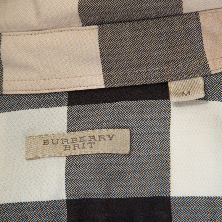 مملوكة مسبقًا Burberry Brit Beige Herringbone Exploded Check Cotton Shirt M