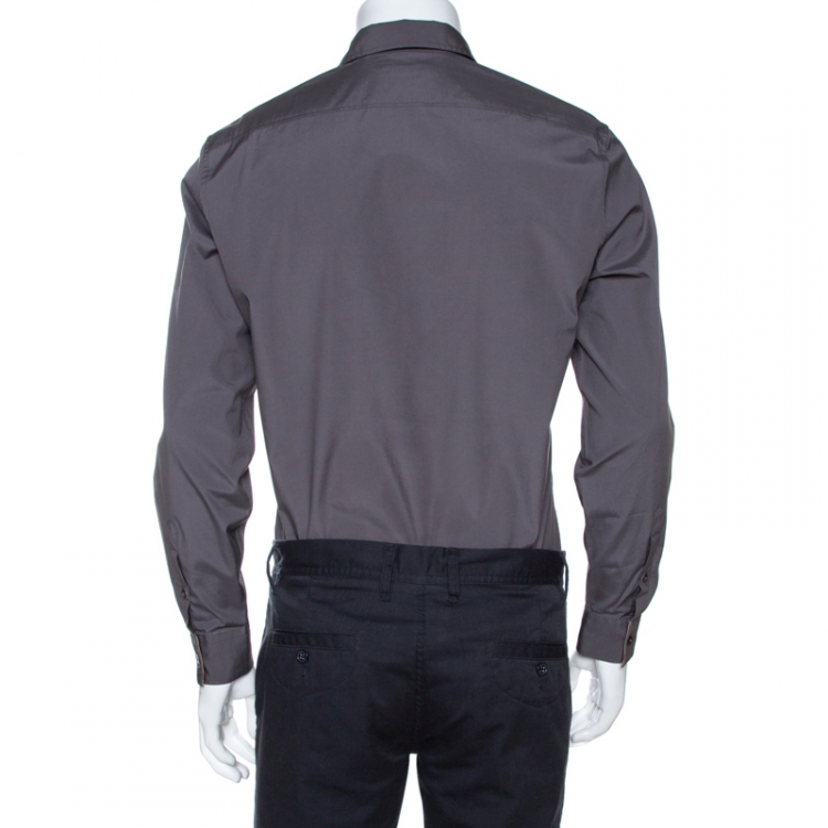Pre Owned Burberry Brit Grey Stretch Cotton Long Sleeve Shirt M