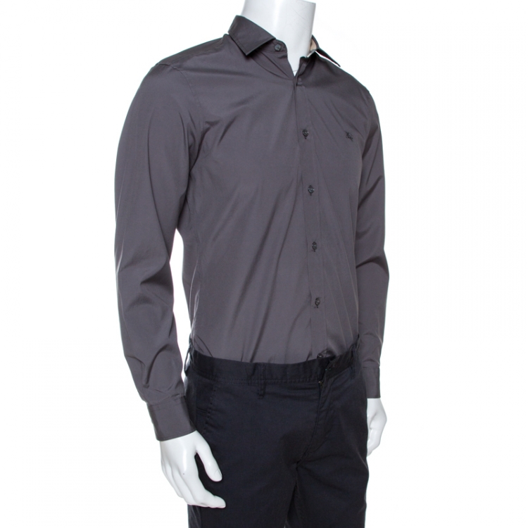 Pre Owned Burberry Brit Grey Stretch Cotton Long Sleeve Shirt M