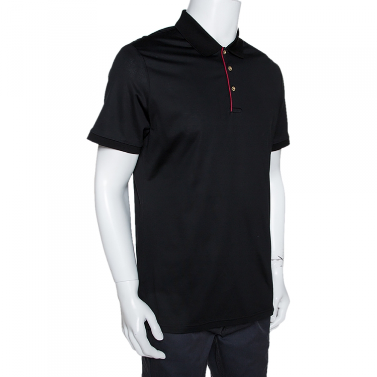 Pre Owned Burberry Black Stretch Cotton Contrast Trim Fitted Polo T- Shirt XL