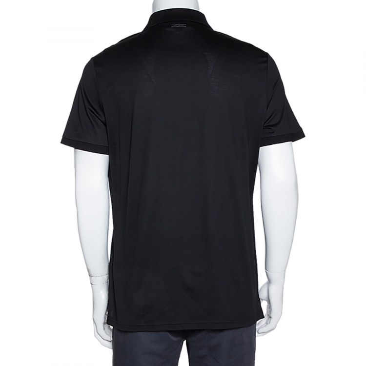 Pre Owned Burberry Black Stretch Cotton Contrast Trim Fitted Polo T- Shirt XL