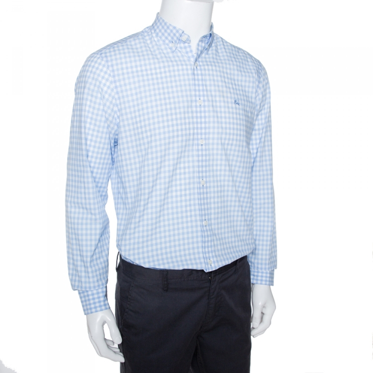 Burberry Light Blue & White Gingham Check Cotton Long Sleeve Shirt L  Burberry | TLC