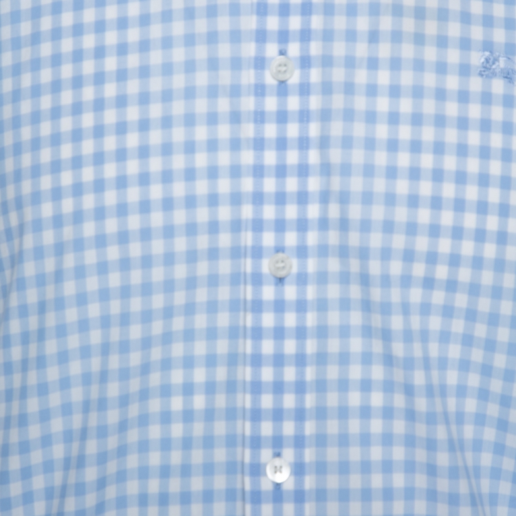 Pre Owned Burberry Light Blue & White Gingham Check Cotton Long Sleeve Shirt L