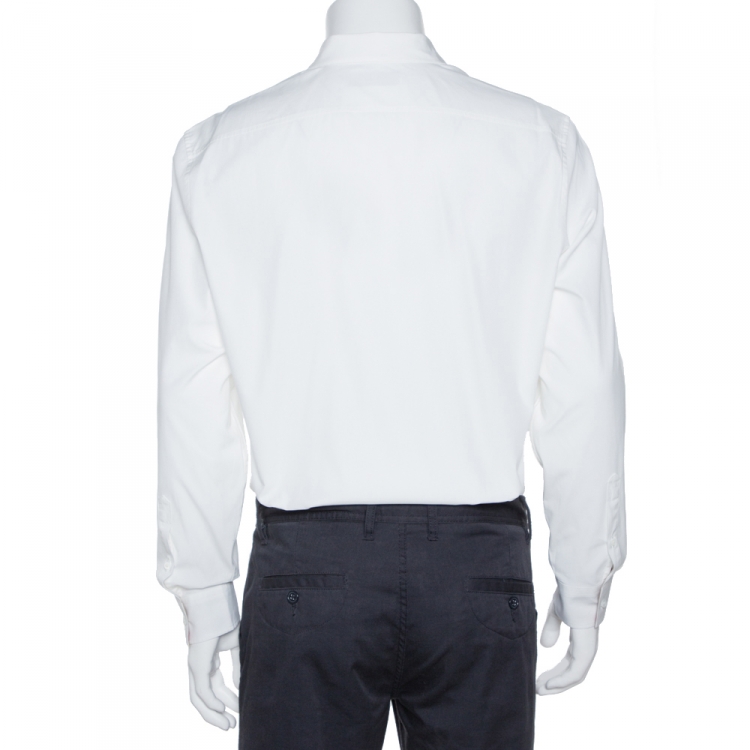 Pre Owned Burberry White Stretch Cotton Check Cuff Detail Long Sleeve Shirt L