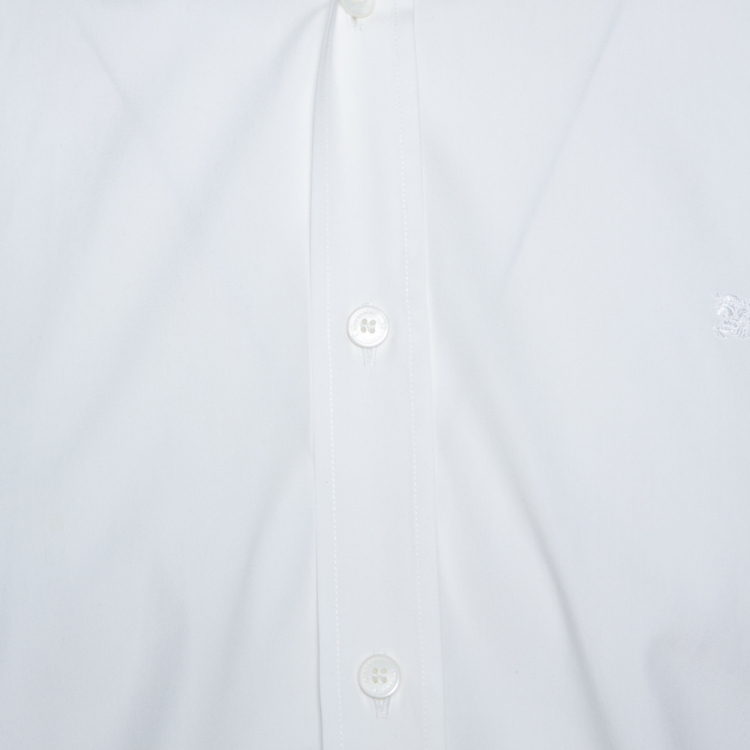 Pre Owned Burberry White Stretch Cotton Check Cuff Detail Long Sleeve Shirt L