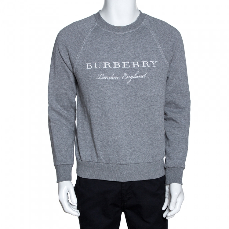 Burberry Grey Knit Logo Embroidered Crew Neck Jumper S Burberry | TLC