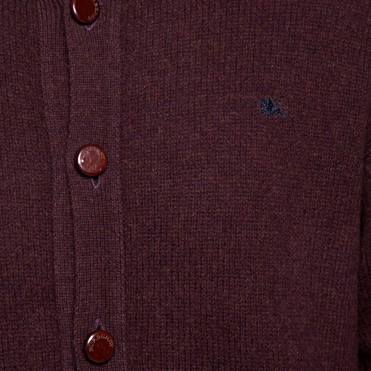 Pre Owned Burberry Burgundy Wool Button Front Cardigan L