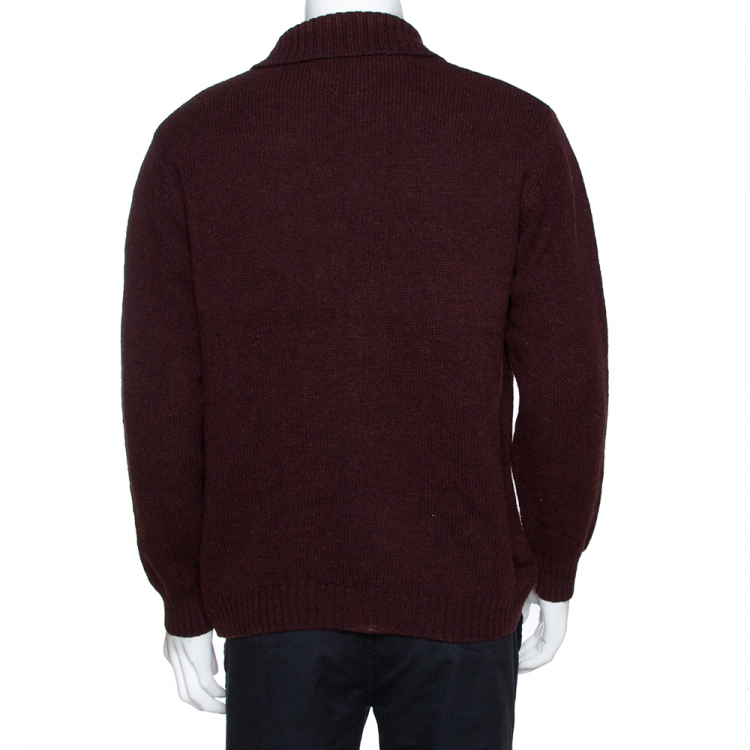 Pre Owned Burberry Burgundy Wool Button Front Cardigan L