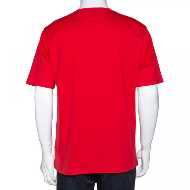 Pre Owned Burberry Red Cotton Horseferry Print Crew Neck T Shirt M