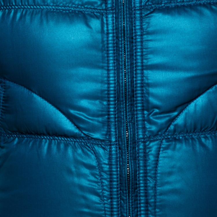 Pre Owned Burberry Brit Teal Down Quilted Hooded Reversible Jacket S