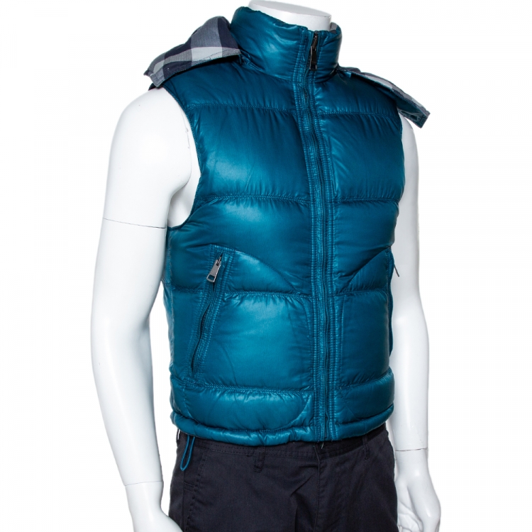 Pre Owned Burberry Brit Teal Down Quilted Hooded Reversible Jacket S