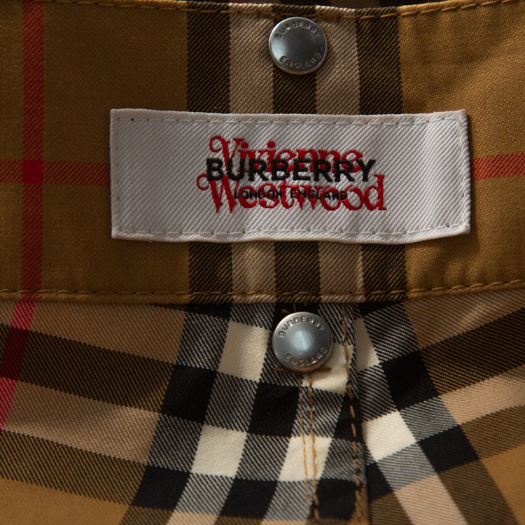Pre Owned Burberry x Vivienne Westwood Beige Nova Check Zip Detail Trousers 3XL