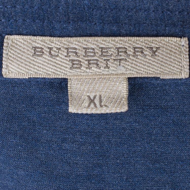 Pre Owned Burberry Men’s Blue Novacheck Collar Polo Shirt XL