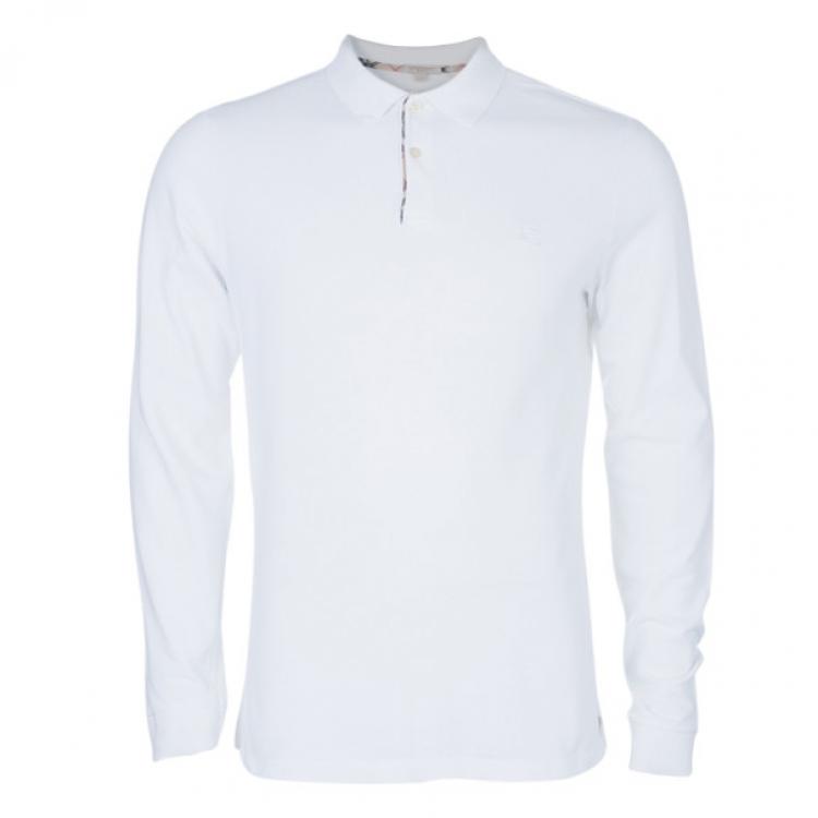 Burberry Men's White Long Sleeve Cotton Polo Shirt L Burberry | TLC