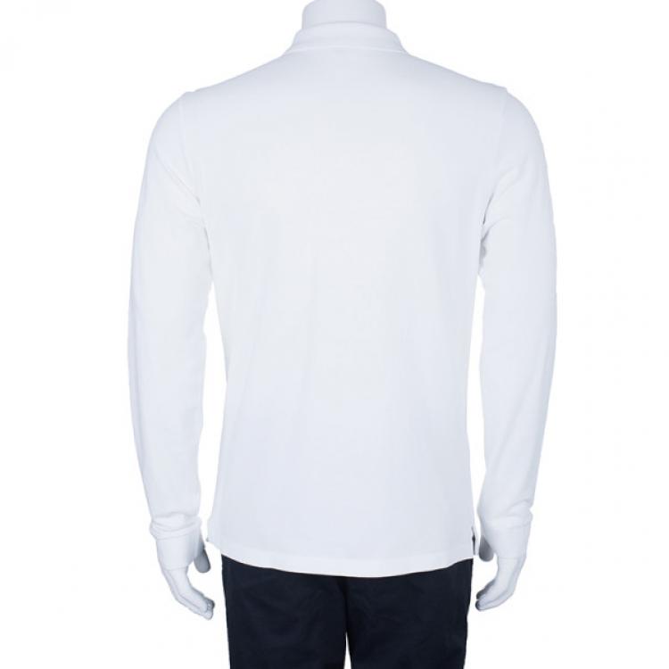 Pre Owned Burberry Men's White Long Sleeve Cotton Polo Shirt L