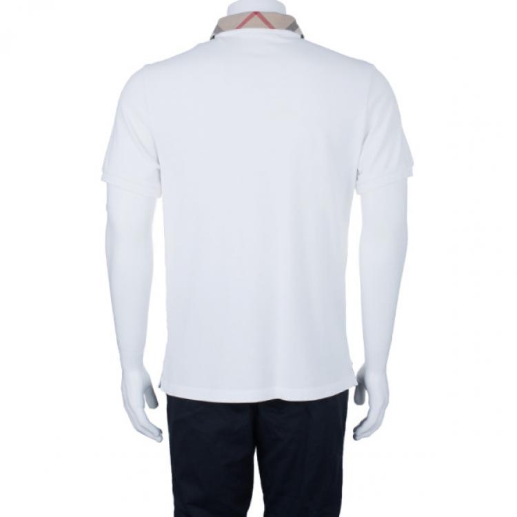 Pre Owned Burberry Men's White Novacheck Collar Polo Shirt L