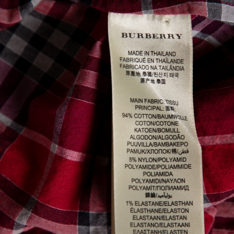 Pre Owned Burberry Brit Red Novacheck Cotton Long Sleeve Button Front Shirt L