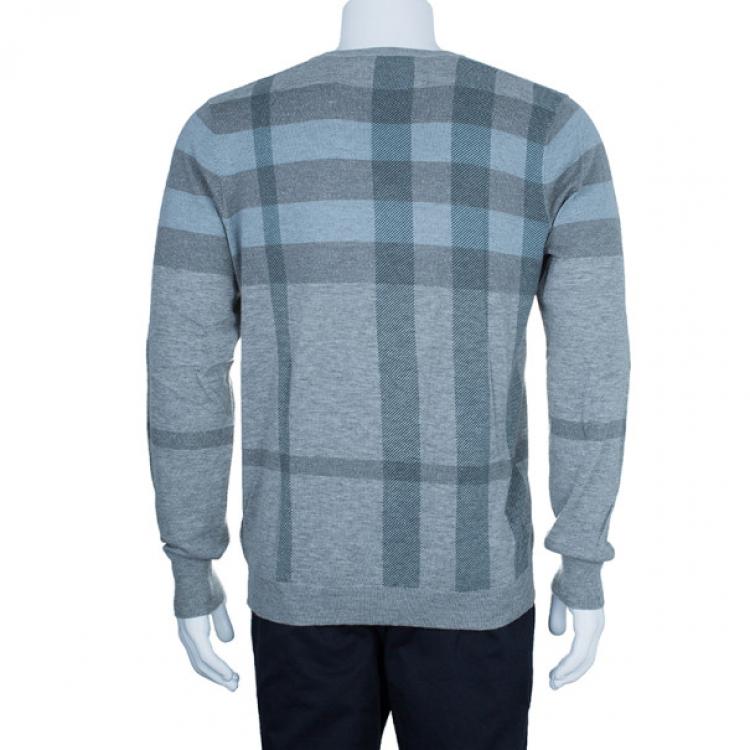 Pre Owned Burberry Men's V-Neck Check Knit Sweater L