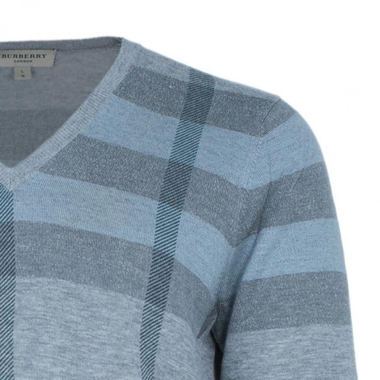 Pre Owned Burberry Men's V-Neck Check Knit Sweater L