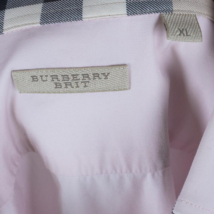 Pre Owned Burberry Brit Light Pink Classic Fit Stretch Cotton Men's Shirt XL