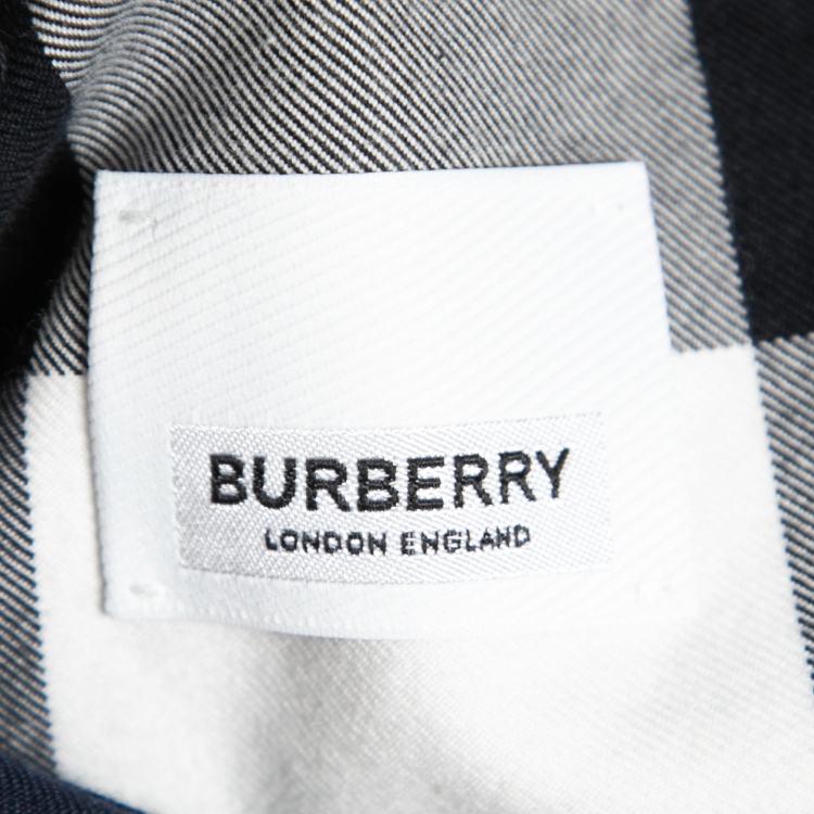 Pre Owned Burberry Navy Blue Checked Cotton Button Front Shirt XXXL