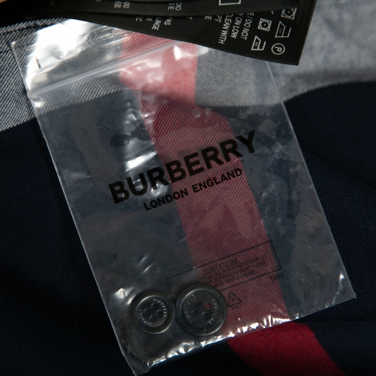 Pre Owned Burberry Navy Blue Checked Cotton Button Front Shirt XXXL