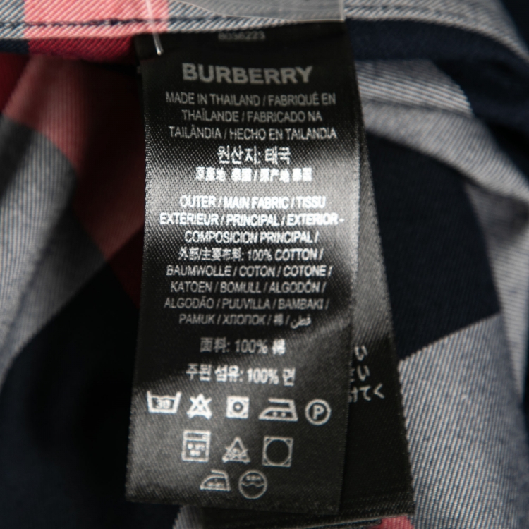 Pre Owned Burberry Navy Blue Checked Cotton Button Front Shirt XXXL