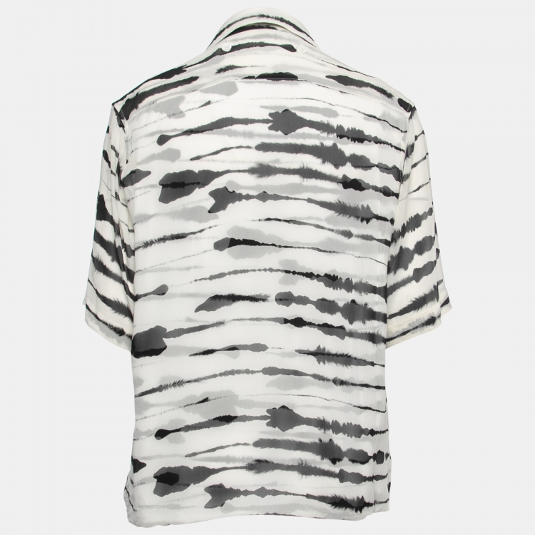 Pre Owned Burberry White Watercolor Printed Silk Overlaid Shirt L