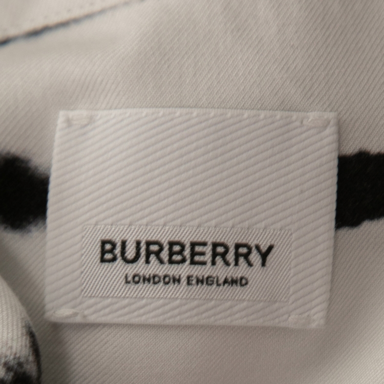 Pre Owned Burberry White Watercolor Printed Silk Overlaid Shirt L