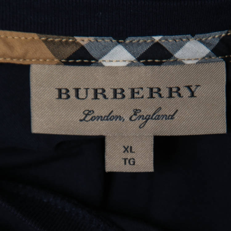 Pre Owned Burberry Navy Blue Cotton Crewneck T-Shirt XL