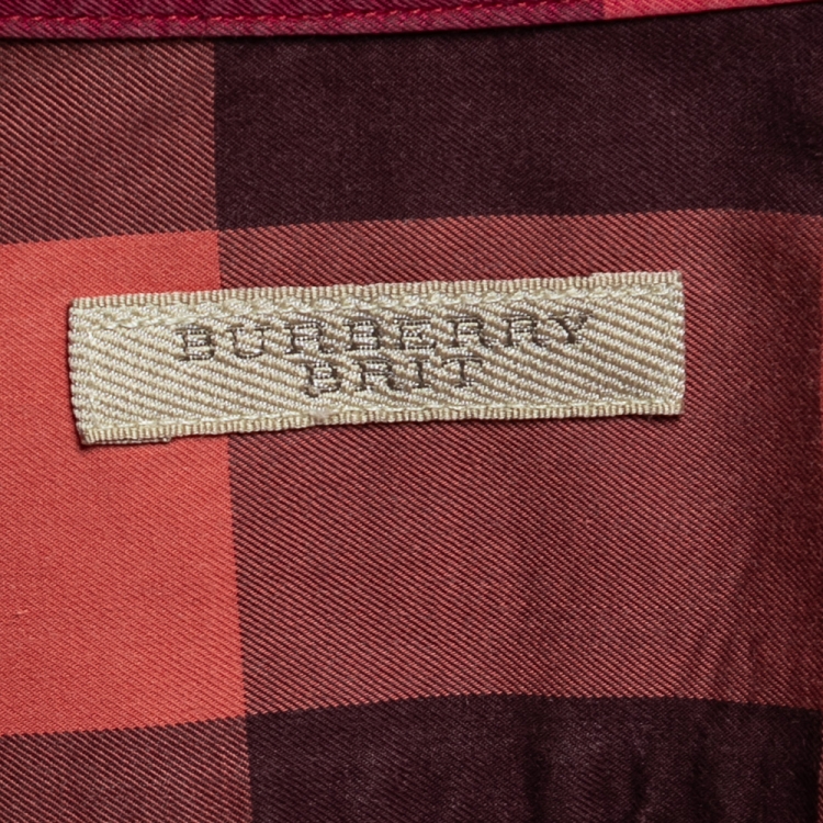 Pre Owned Burberry Brit Red Checked Cotton Button Down Shirt S
