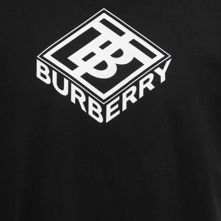 Pre Owned Burberry Black Cotton Logo Printed Short Sleeve T-Shirt M