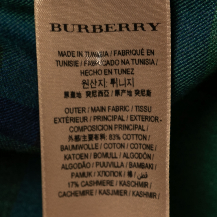 Pre Owned Burberry Green Checked Cotton & Cashmere Shirt M