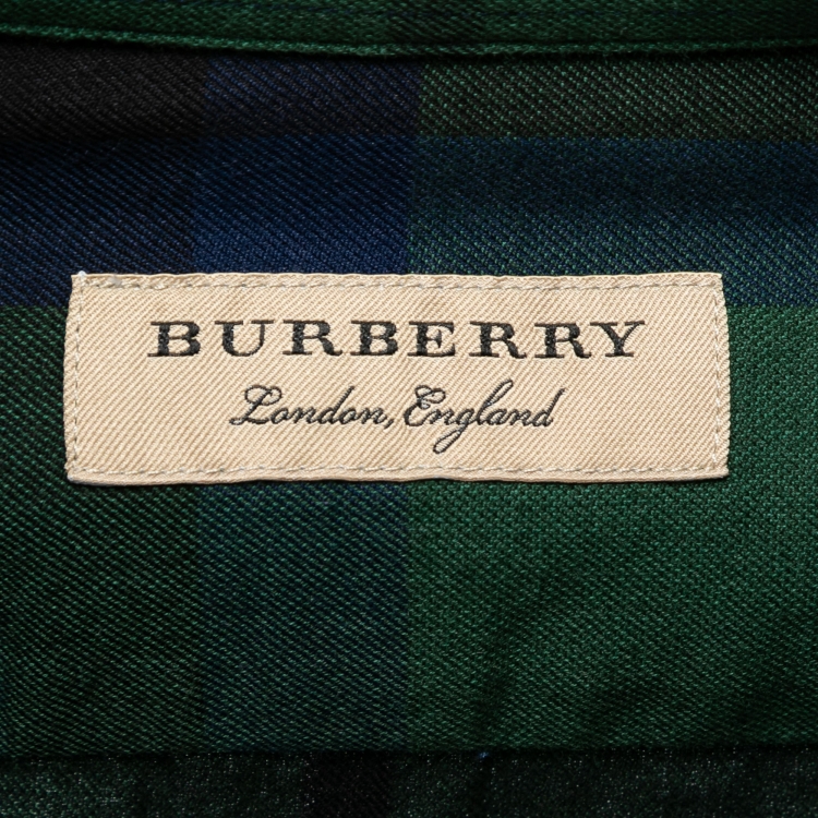 Pre Owned Burberry Green Checked Cotton & Cashmere Shirt M