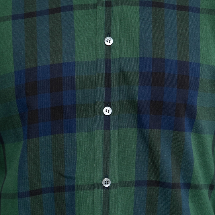 Pre Owned Burberry Green Checked Cotton & Cashmere Shirt M