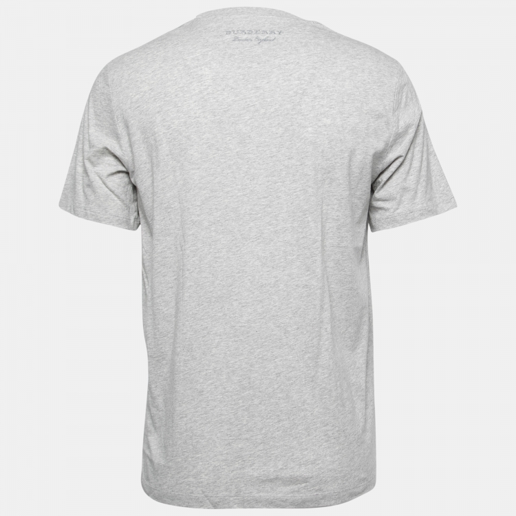 Pre Owned Burberry Grey Cotton Applique Detail Half Sleeve T-Shirt M