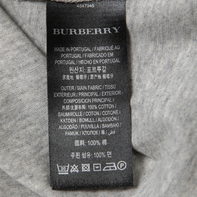 Pre Owned Burberry Grey Cotton Applique Detail Half Sleeve T-Shirt M