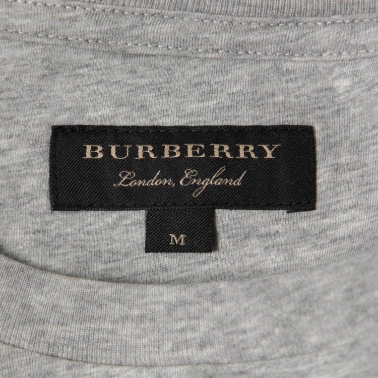 Pre Owned Burberry Grey Cotton Applique Detail Half Sleeve T-Shirt M