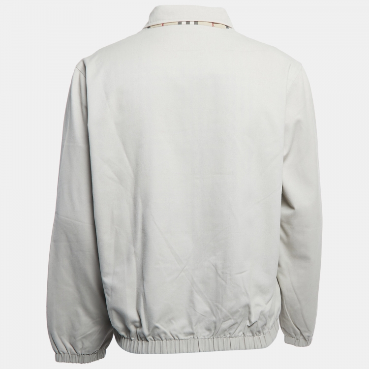 Pre Owned Burberry Beige Logo Embroidered Cotton Blend Zip Front Jacket M