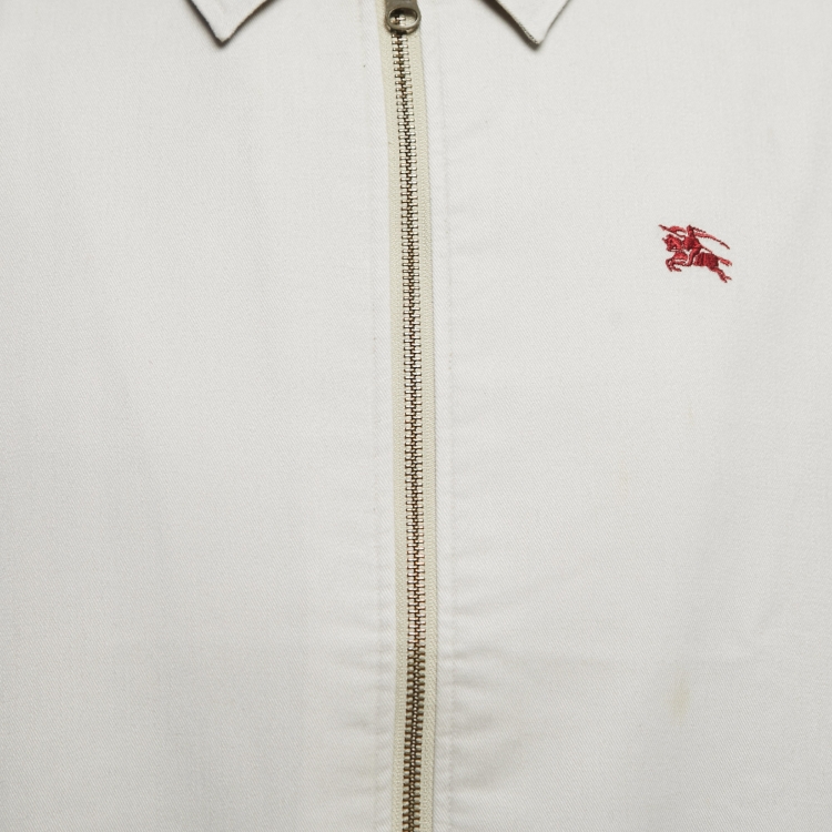 Pre Owned Burberry Beige Logo Embroidered Cotton Blend Zip Front Jacket M